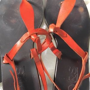 Michael Kors Women’s Orange Leather Size 8 Thong Sandals
